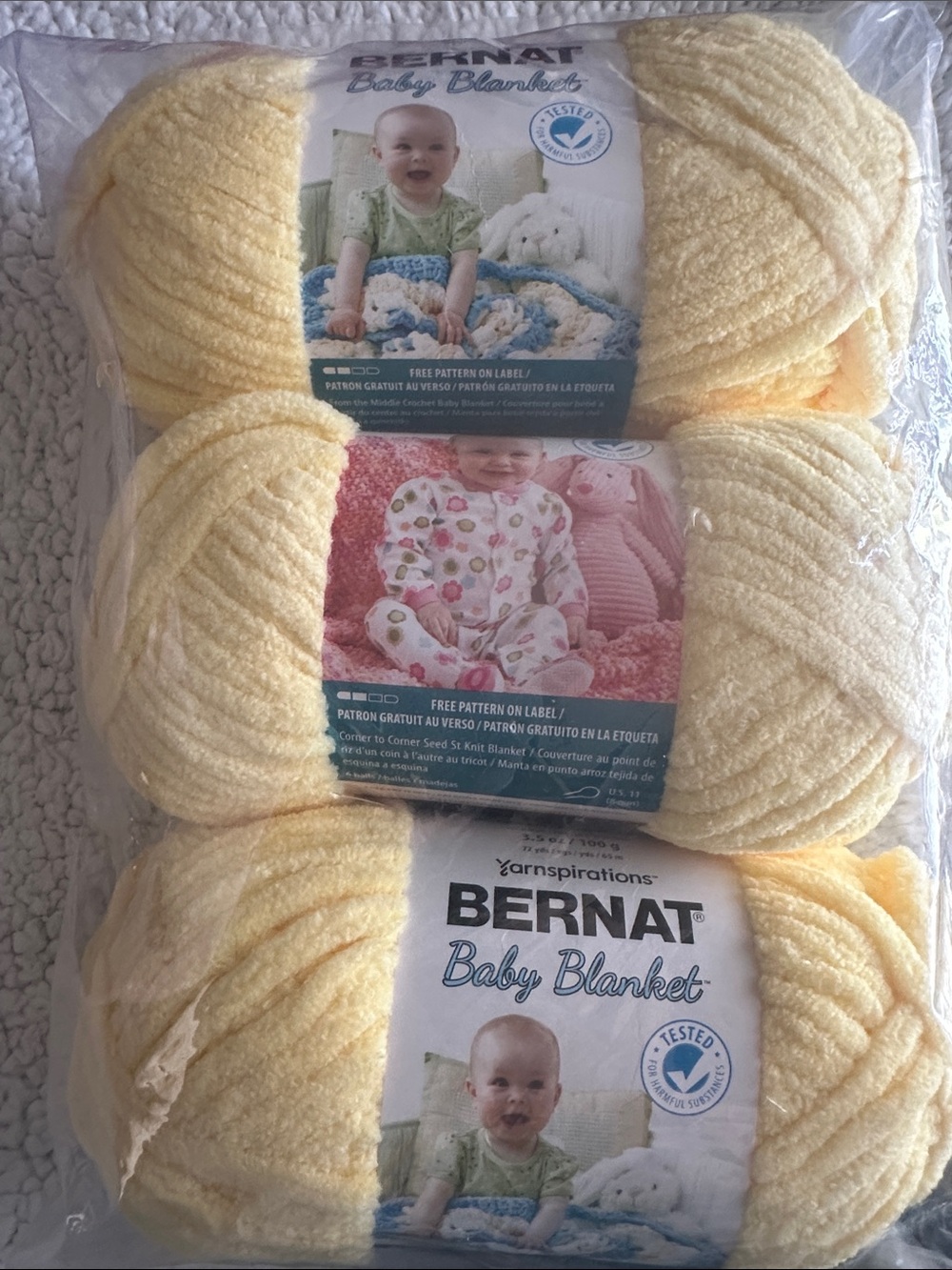 Bernat Baby Blanket Yarn - Soft Pastel Yellow - 3-Pack